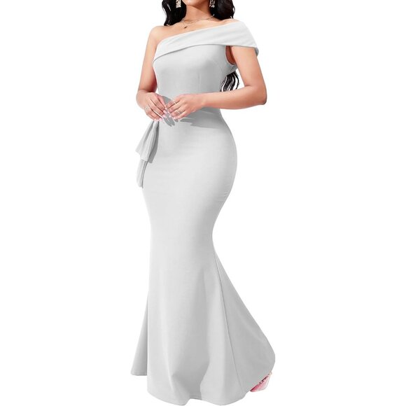 Women's A-white Long Floor Length Mermaid Imported Pull On Maxi Dress - Picture 4 of 6